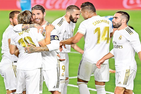 Madrid players are all smiles after their success against Valencia