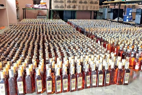 The seized liquor bottles
