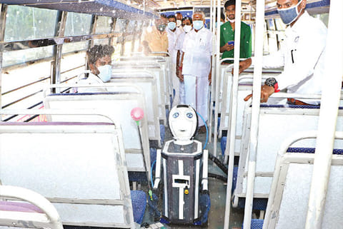 Thanjavur engg students’ robot can sanitise 3 buses in 10 minutes