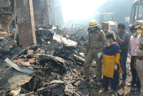 Collector R Seethalakshmi at the chemical warehouse on Sunday