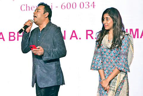 AR Rahman with his daughter Rahima (right) at the event