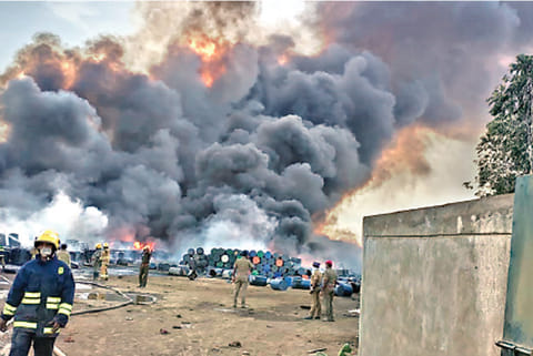 50 personnel deployed to fight fire at oil godown