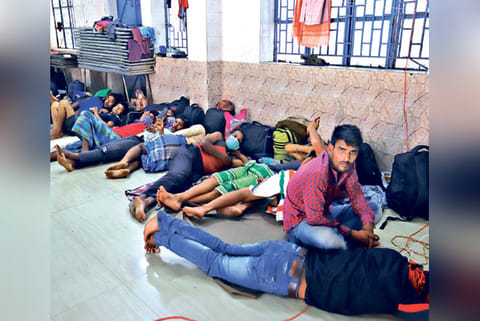 Migrant workers at a camp in city