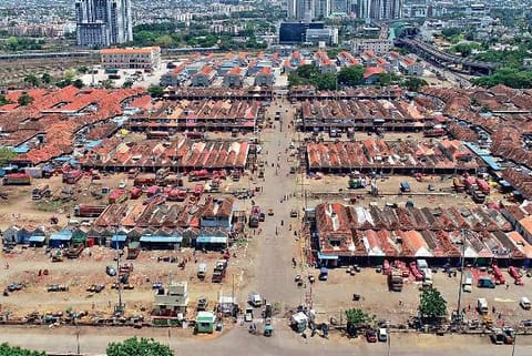 An aerial view of Koyambedu market.