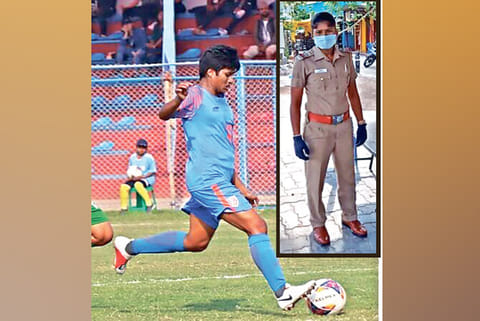 (inset) Indumathi clad in police attire