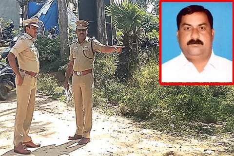 Krishnagiri district SP Bandi Gangadhar inspects the crime scene (inset) Nagaraj