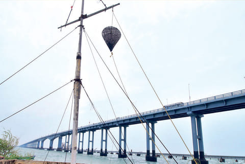 Cautionary signal three at Pamban on Monday