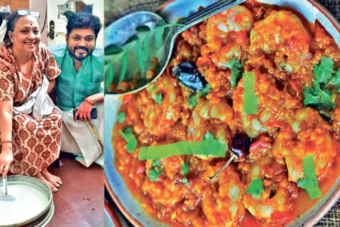 Actor Shakthi with his mother; Prawn Curry