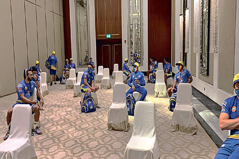CSK players at the hotel prior to leaving for training