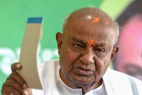 H D Deve Gowda takes oath as Rajya Sabha member