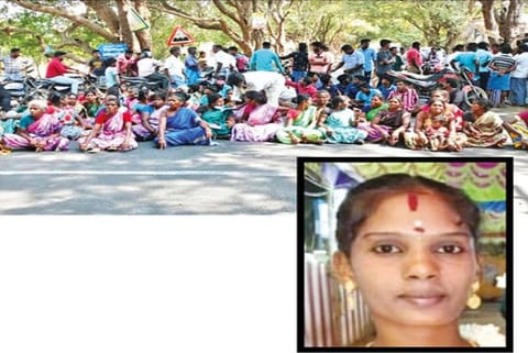 Protest on Maduranthagam -Sunamed road (above);Selvarani