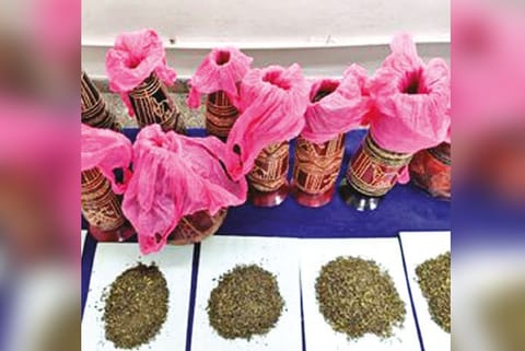 Khat leaves found concealed inside flower vases