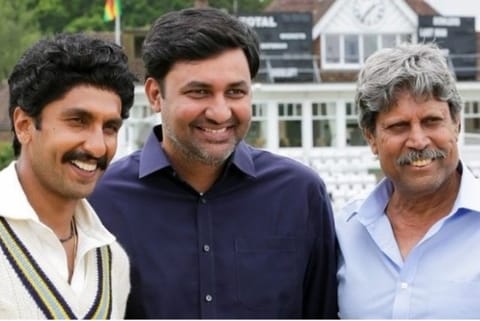Source: Twitter; Producer Vishnu vardhan with Kapil Dev and Ranveer Singh