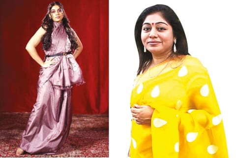 Model wearing shibori collection; Bindu Giri