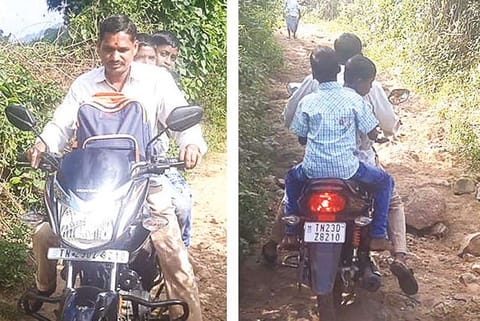 R Velu ferries students on his bike