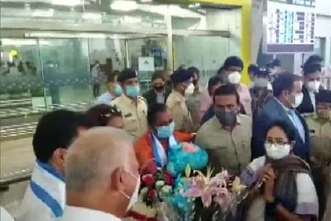 West Bengal Chief Minister Mamata Banerjee arrives at  Goa Airport.