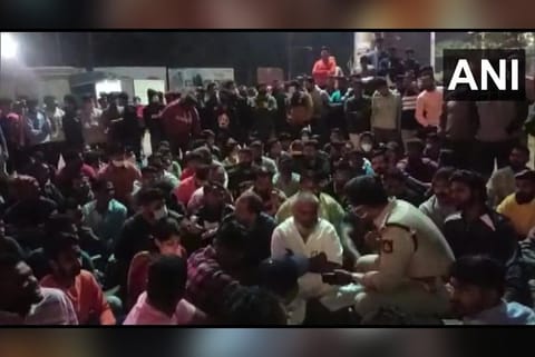 A group of people staged a protest at Sambhaji Circle late-night Friday (Image credit: ANI)