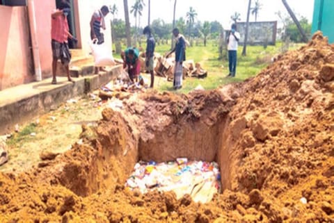The materials being buried