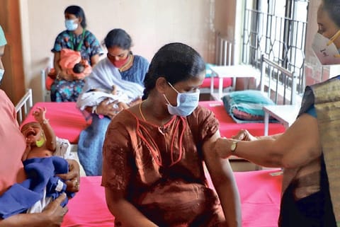 New mothers getting the vaccine jab at ICH on Wednesday
