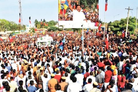 Palaniswami during a campaign after filing his nomination in Salem on Monday
