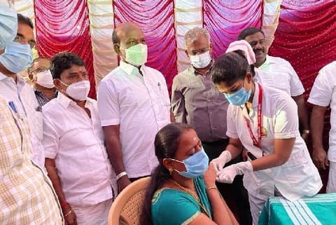 Health Minister Ma Subramanian in a Thoothukudi camp