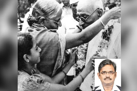 Rajaji being garlanded at a function (inset: Venkatesh Ramakrishnan)