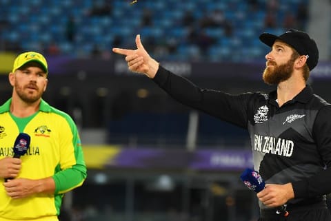 Kane Williamson flips the coin. Image Courtesy: Twitter - @BLACKCAPS