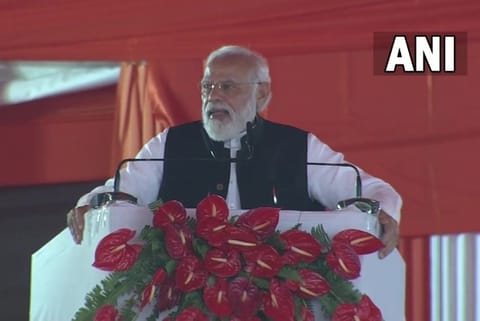 Prime Minister Narendra Modi addressing the crowd in Bundelkhand region (Photo: ANI)