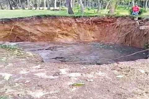 A farm well that had caved in near Ambur