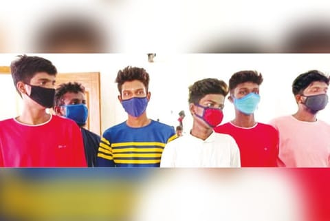 The six accused who surrendered before court in Thanjavur on Tuesday.