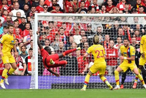 Sadio Mane takes the shot. Image Courtesy: Reuters