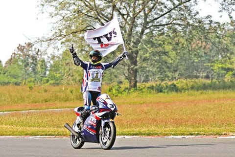 Jagan Kumar of TVS Racing celebrates his championship victory