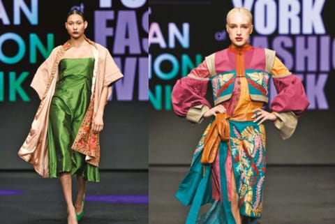 A model and an actress Nichole Kennedy walks the runway sporting sustainable fashion at the NYFW