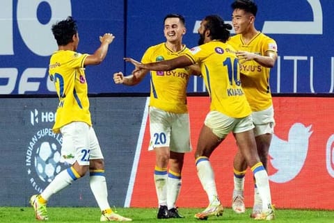 Kerala Blasters FC kept its semi-final hopes firmly in place with a clinical 3-0 win (Credit: PTI)
