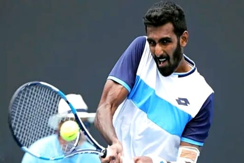 India?s Prajnesh Gunneswaran in action during the match (Credit: Reuters)