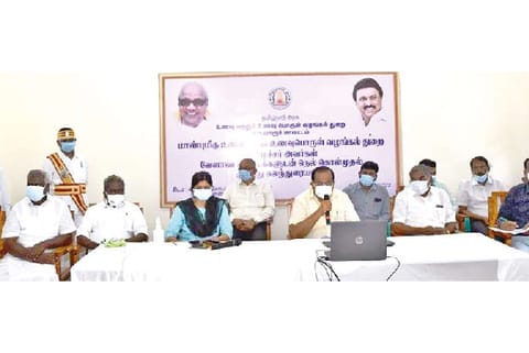 Food Minister R Sakkarapani interacting with farmers associations from Delta region on Wednesday
