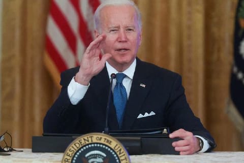 Joe Biden at the press meet. Image Courtesy: Reuters