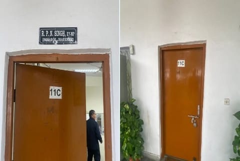 The cabin of RPN Singh in Congress headquarters before and after (Image Courtesy: ANI)
