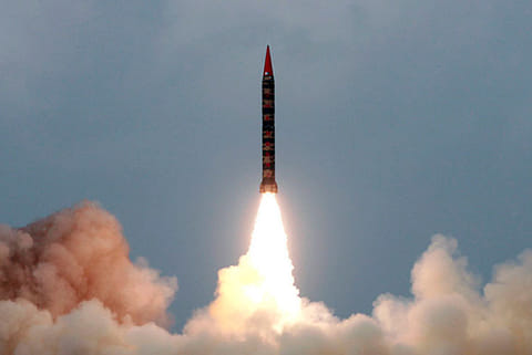 Image of a high range missile test fired by Pakistan