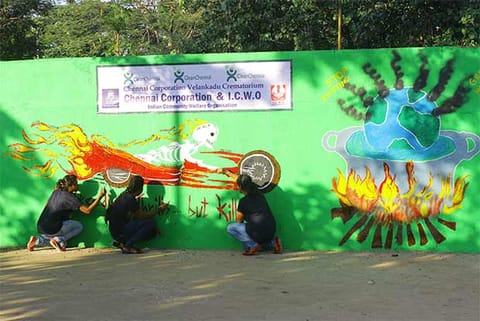 Volunteers of The Candles painted the walls of Velankadu Crematorium on New Avadi Road