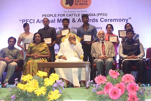 Governor K Rosaiah with other dignitaries at the PFCI Annual Meet and Awards event