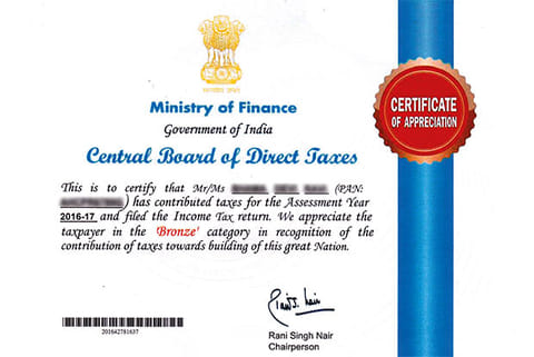 A copy of the certificate issued by Income Tax department