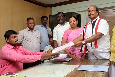 AIADMK candidate Rengasamy filing his nominations at Thajavur