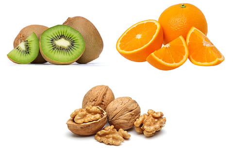 Kiwi, walnuts and oranges will give your skin a glow