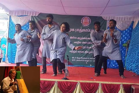 A performance by the Sterling School of Playback Theatre in Chennai and (inset) Jonathan Fox