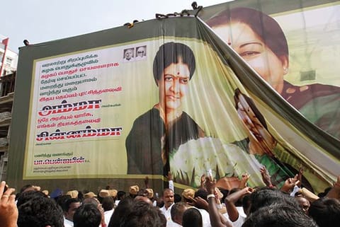 A banner announcing Sasikala as the new GS replaced the old one soon after the AIADMK resolution