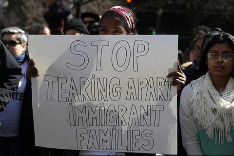 Students protest the policies of the US Immigration Customs Enforcement (ICE) agency in New York
