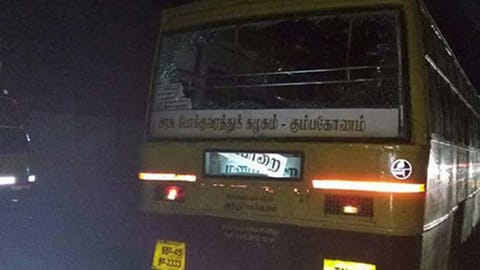 Representative image of TNSTC bus damaged in stone pelting 
