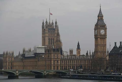 The Union flag over the Houses of Parliament flew at half-mast the morning