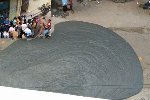 Sludge that oozed out in a house at Washermanpet in Chennai; (inset) residents of the area